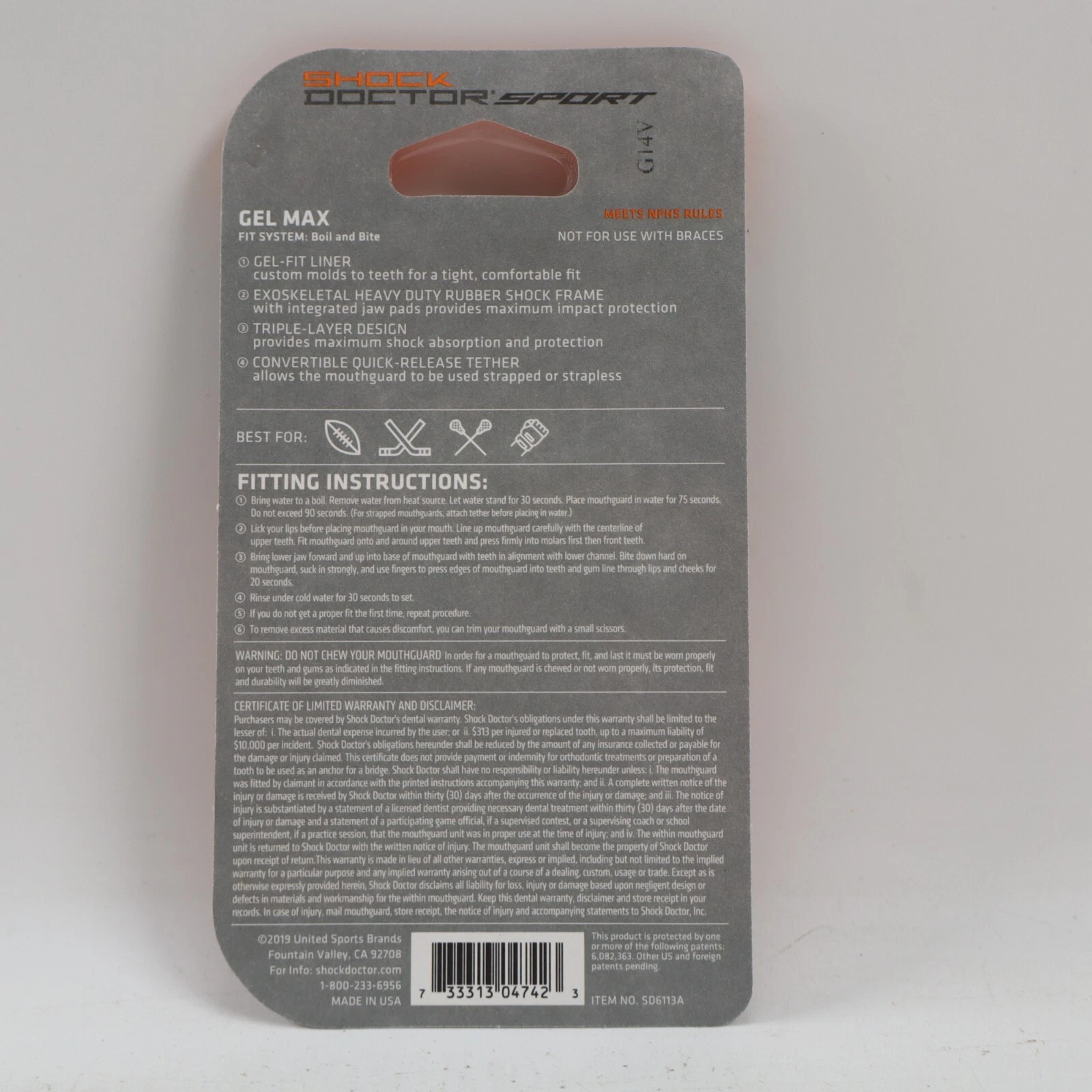 Protector Bucal Shock Doctor Gel Max Negro